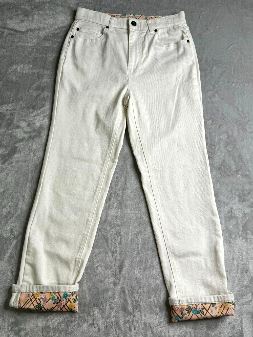 Matilda Jane Jeans Womens 4 White Lola Slimming Enchanted Garden Cropped NEW